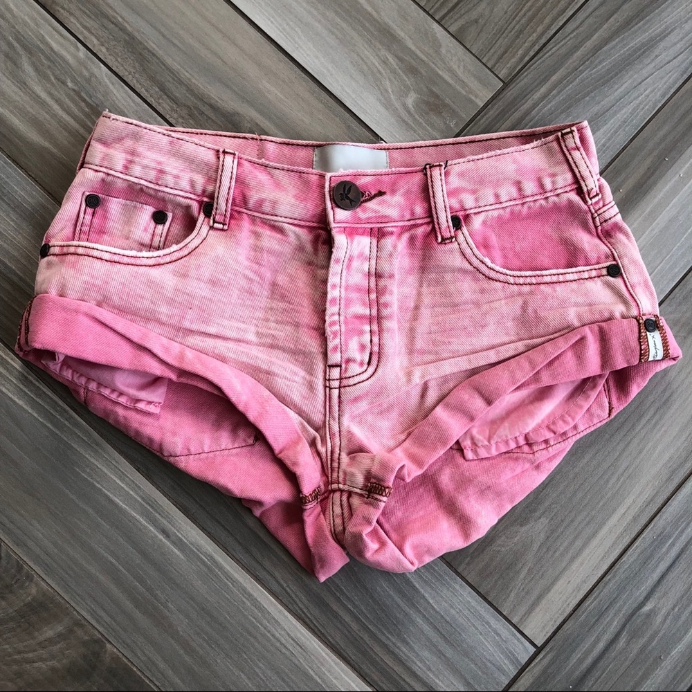 One Teaspoon EVIL EYE Pink Denim Shorts Bandits 24